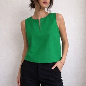 Ann Mashburn Split Neck Gia Shell Top XS Green Leaf Nylon Modern Minimalist